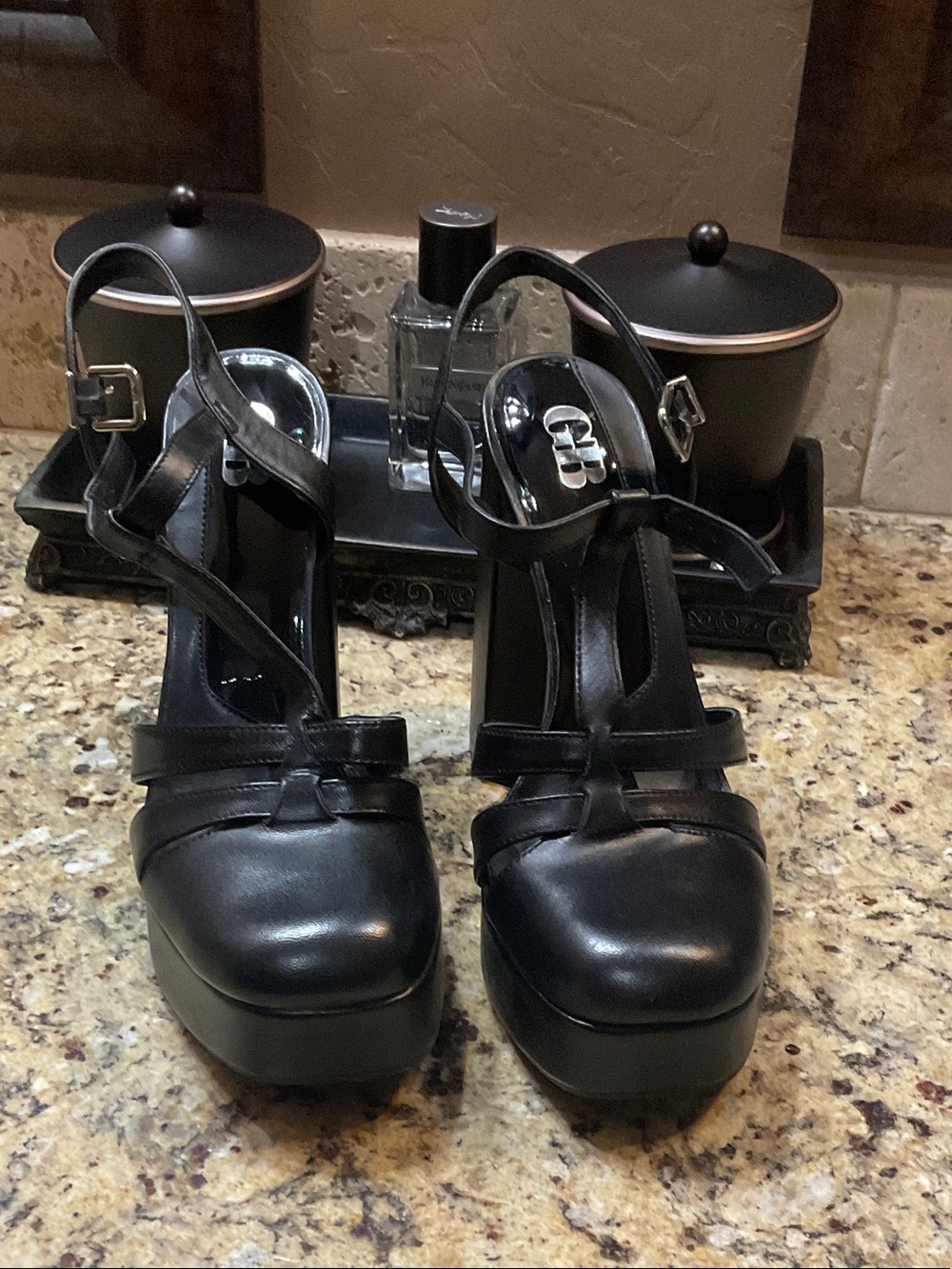 Gianni Bini Black Platform Slingback Heels